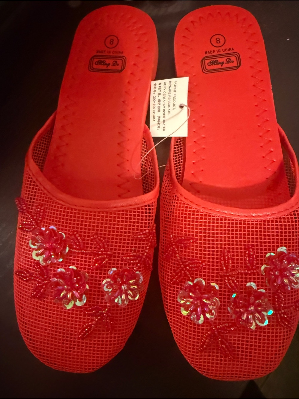 Icing Red Floral Sequin Slip-On Mules